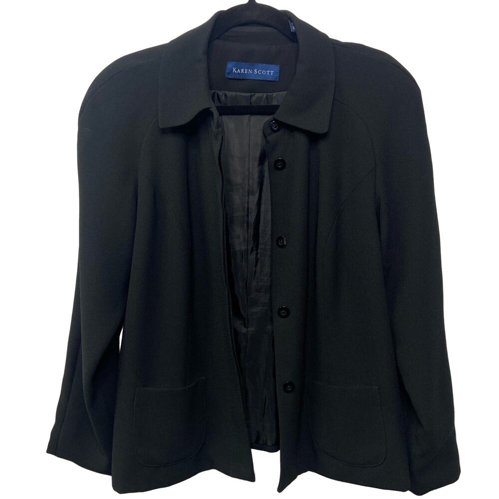 Karen Scott Blazer Jacket Hidden Button Front Black 8 Dark Academia Office Siren